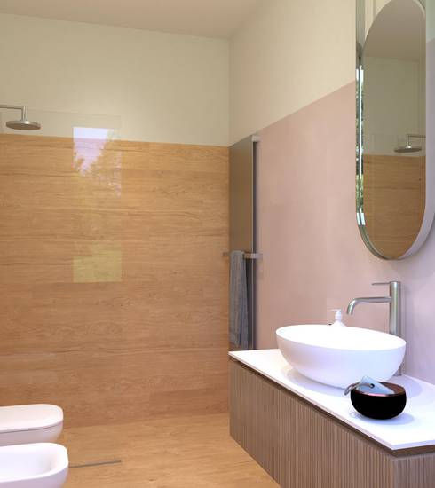 Bathroom project Wood Resin effect GOLD CIPRIA color tiles