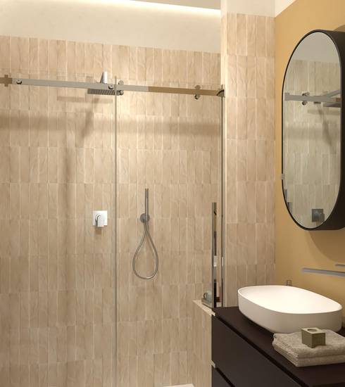 Bathroom project Brick & Chevron Stone 3D Resin effect CARAMEL GROOVE OAK WHITE BEIGE color tiles