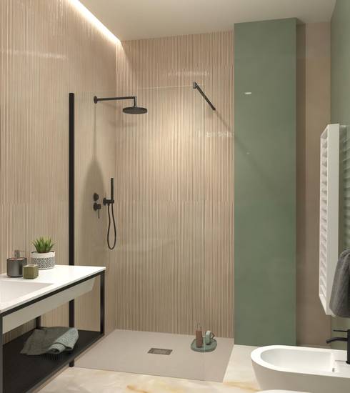 Bathroom project 3D Resin Marble effect ECRU BOSCO RIFLESSI BOSCO BEIGE RIFLESSI ECRU color tiles
