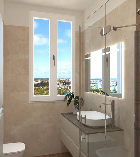 Bathroom project Stone Wood effect TOBACCO BEIGE color tiles