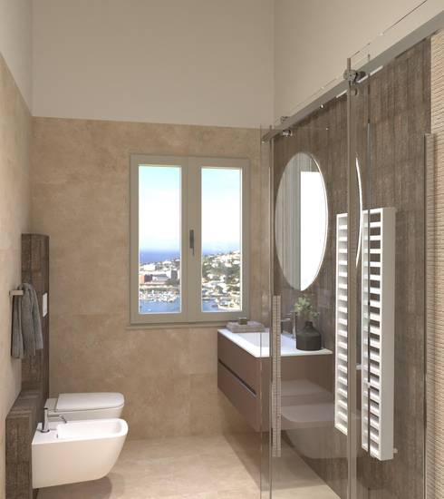 Bathroom project Stone Brick & Chevron 3D effect FOSSIL BEIGE LITIA BEIGE ROW BEIGE COCOA BEIGE color tiles