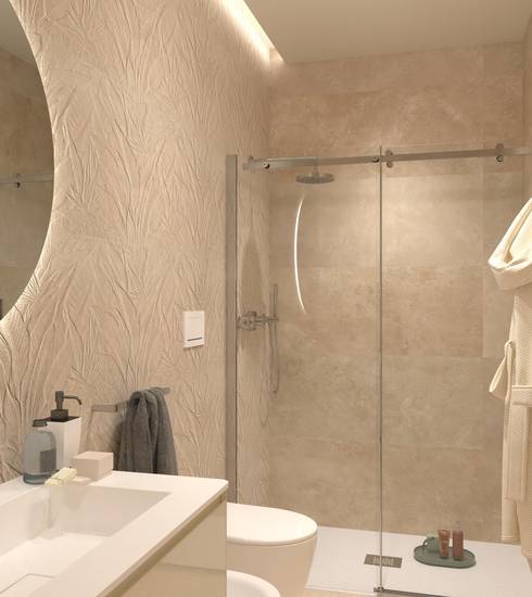 Bathroom project Stone 3D effect FOSSIL BEIGE ROW BEIGE BEIGE LITIA BEIGE color tiles