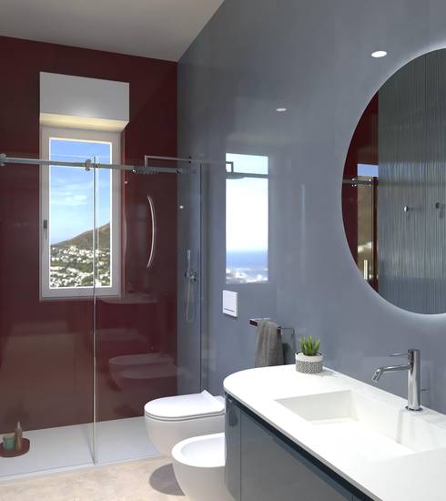 Bathroom project Stone 3D Resin effect CIELO BORGOGNA RIFLESSI CIELO BEIGE color tiles