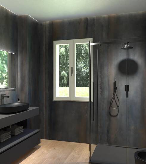 Bathroom project Wood effect IRON NUT color tiles