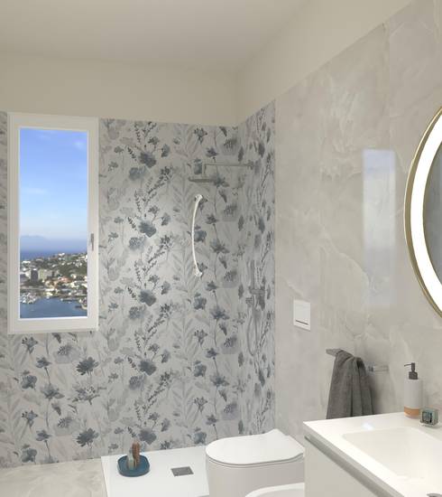 Bathroom project Marble Decor Box Resin effect ONICE NEVE FLOWER BLU color tiles