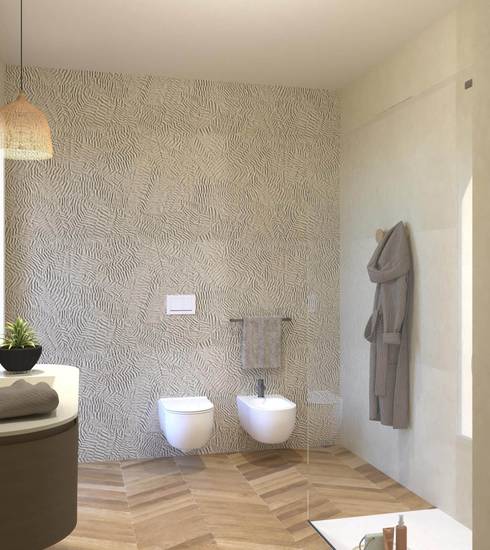 Bathroom project Wood 3D Resin Brick & Chevron effect STAR BEIGE NATURAL BEIGE color tiles