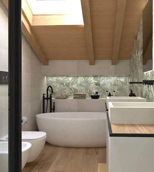 Bathroom project Decor Box Wood Resin effect NATURAL TROPICAL GREEN color tiles