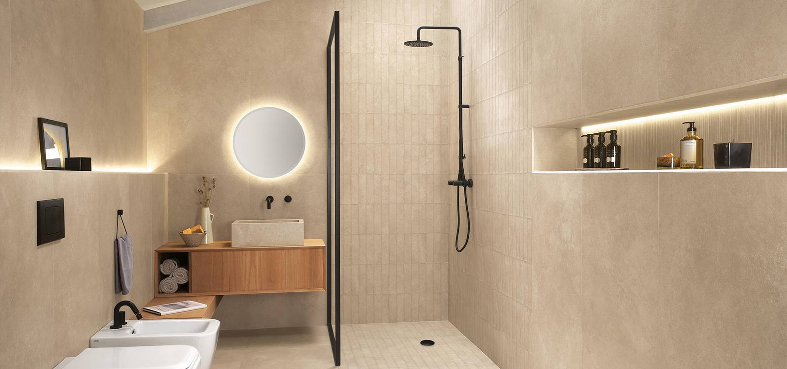 Room view Bathroom, created with tiles from the collection: NOBU – Beige