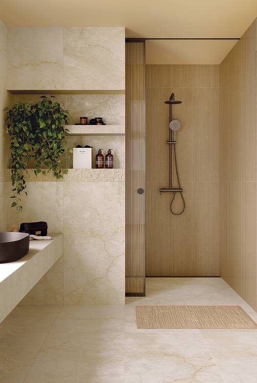Room view Bathroom, created with tiles from the collection: DESERT – Beige, Brown