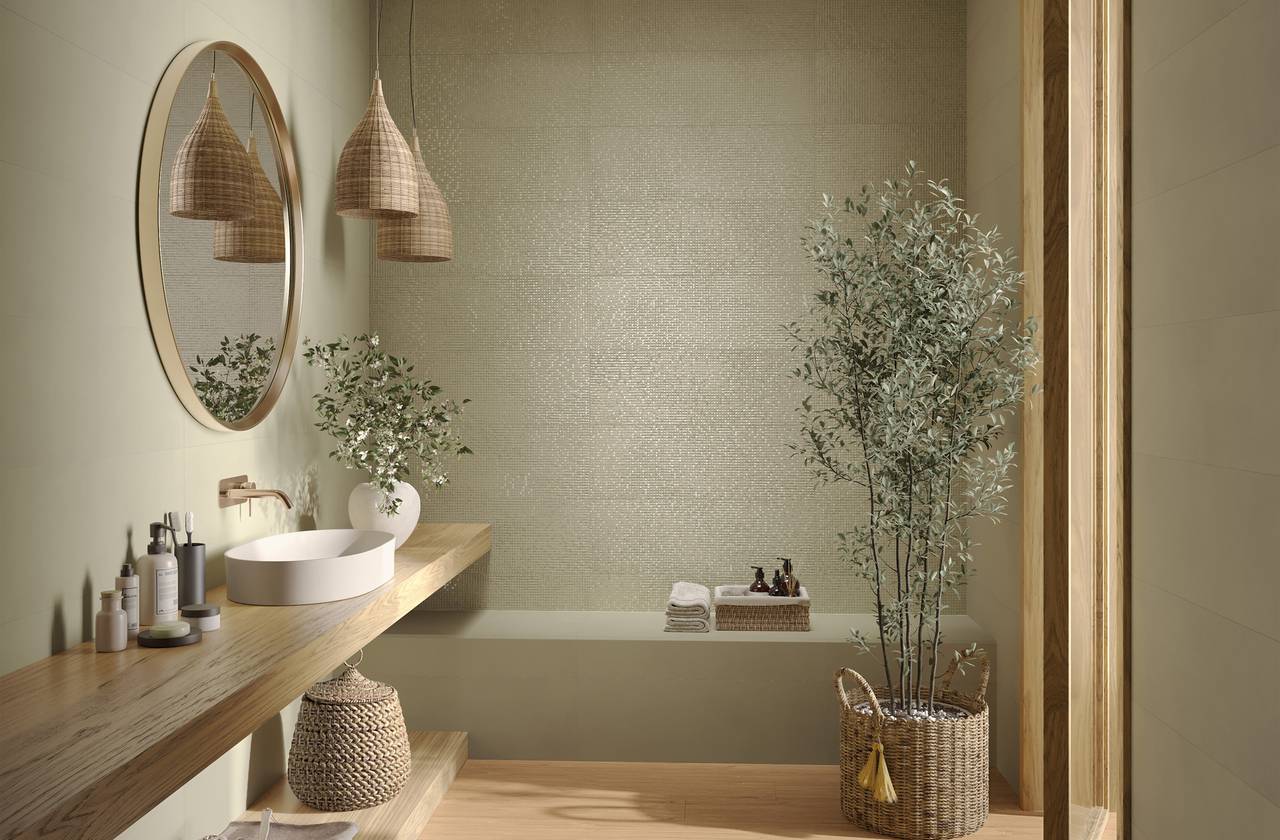 Image d'ambiance Salle de bain, réalisée avec des carreaux de la collection : OLTRE IL COLORE – AUTRES, Beige
