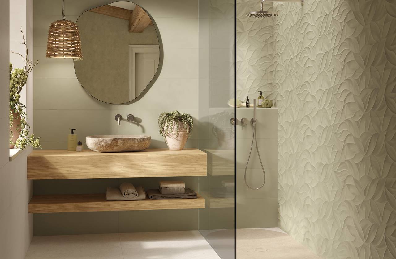 Image d'ambiance Salle de bain, réalisée avec des carreaux de la collection : OLTRE IL COLORE – Blanc, AUTRES