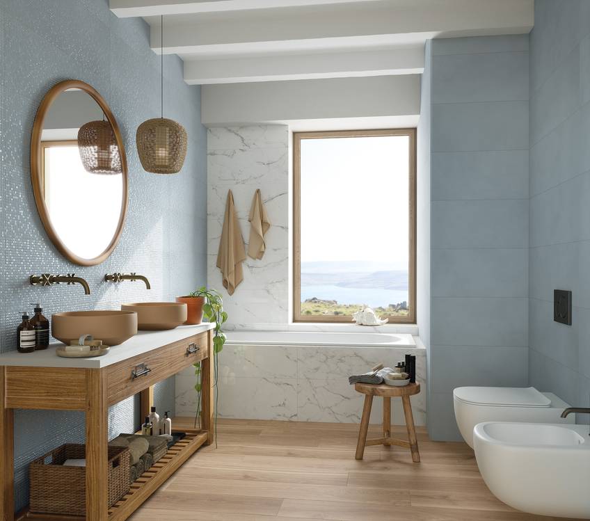 Immagine ambiente Bagno, realizzato con piastrelle della collezione: OLTRE IL COLORE - Altri, Bianco, Beige