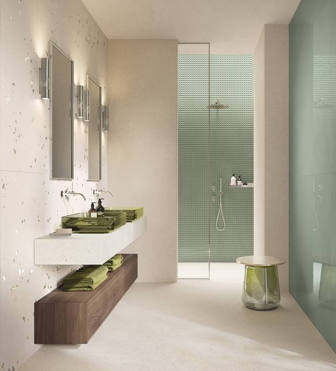 Image d'ambiance Salle de bain, réalisée avec des carreaux de la collection : MATERIA PURA porcelain tiles – AUTRES, Blanc