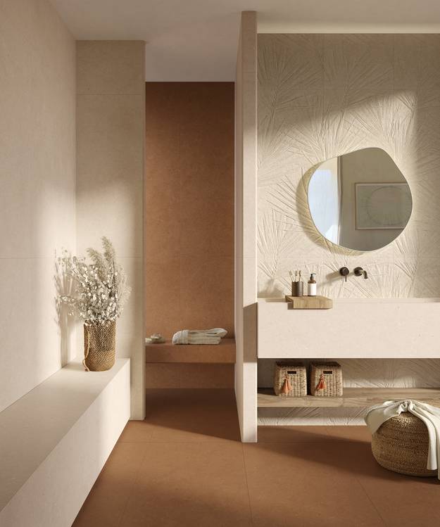 Room view Bathroom, created with tiles from the collection: MATERIA PURA 50x120 – Beige, Other