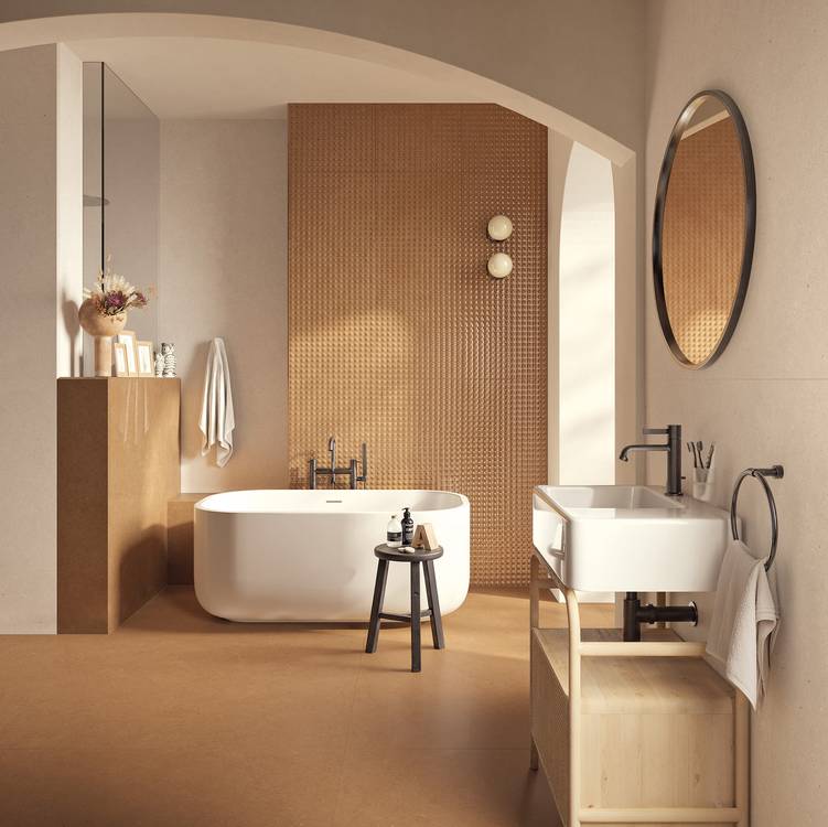 Room view Bathroom, created with tiles from the collection: MATERIA PURA 50x120 – Beige, Other