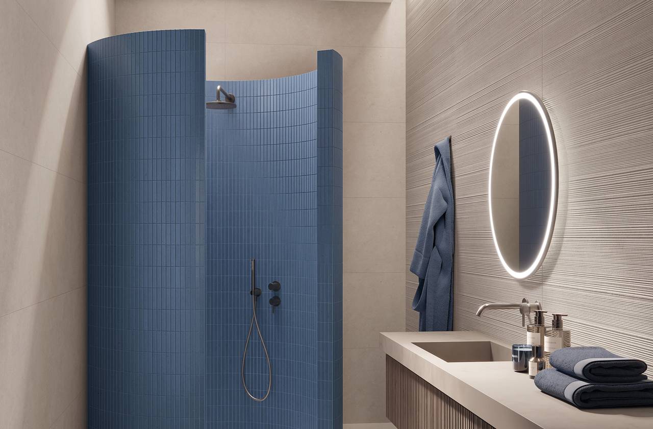 Image d'ambiance Salle de bain, réalisée avec des carreaux de la collection : MATERIA PURA wall tiles 50x120 – Gris, AUTRES