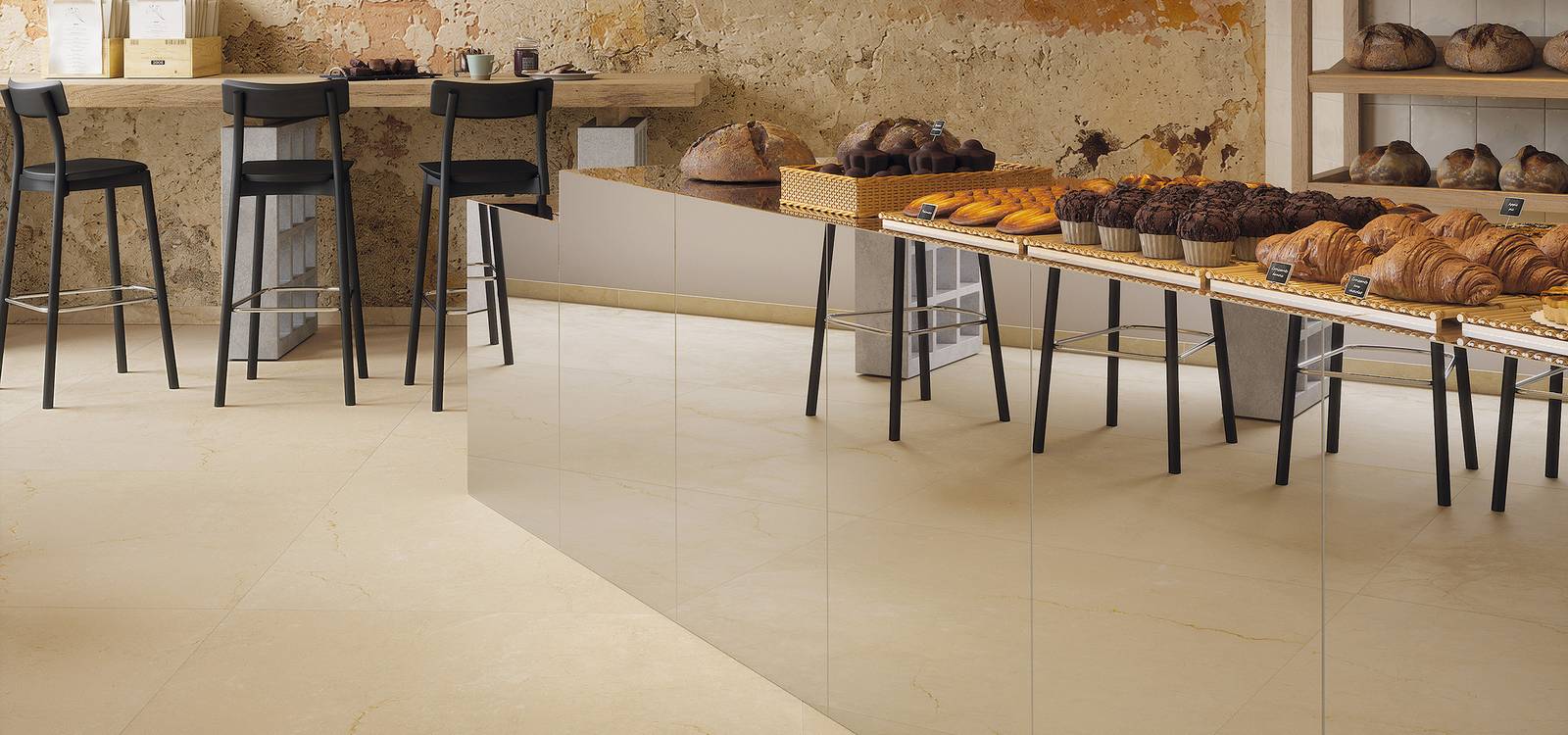 Room view Contract, created with tiles from the collection: DESERT – Beige