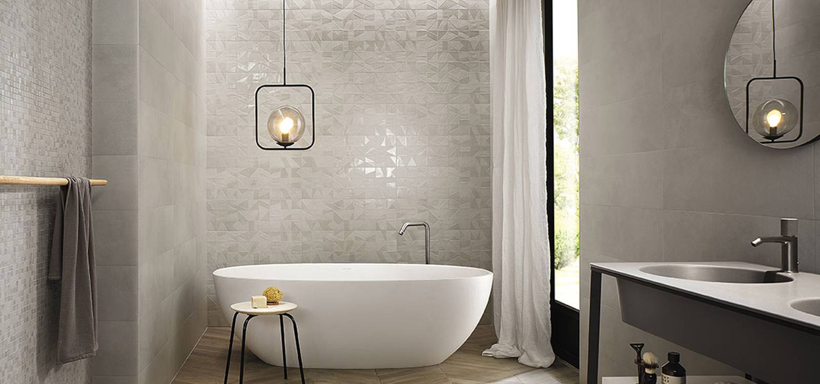Room view Bathroom, created with tiles from the collection: MAT&MORE – Grey, White, Beige