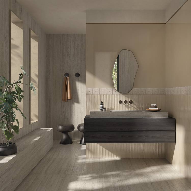Room view , created with tiles from the collection: MATERIA – Beige, White