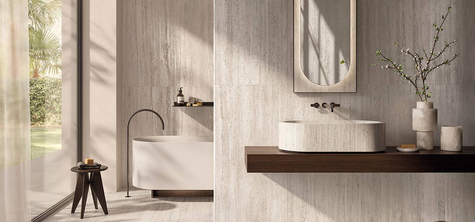 Image d'ambiance Salle de bain, réalisée avec des carreaux de la collection : MATERIA CLASSICA – Blanc