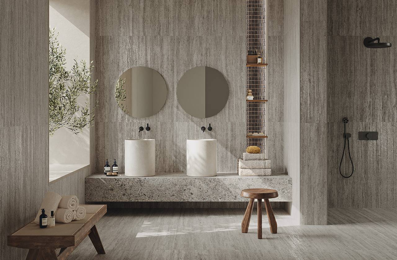 Room view Bathroom, created with tiles from the collection: MATERIA CLASSICA – Grey