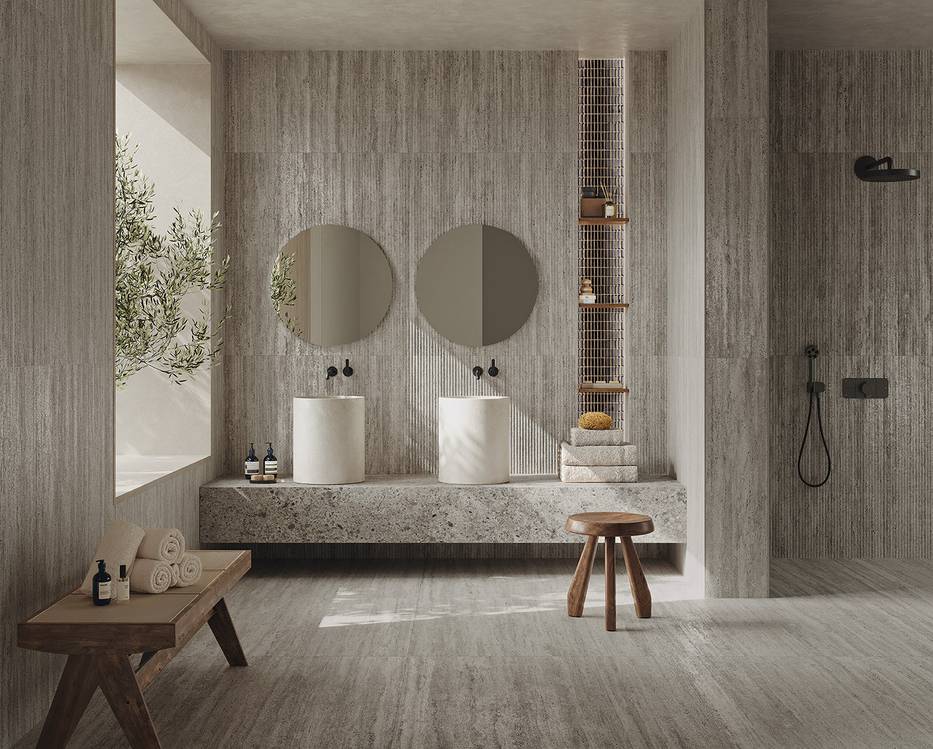 Room view Bathroom, created with tiles from the collection: MATERIA CLASSICA – Grey