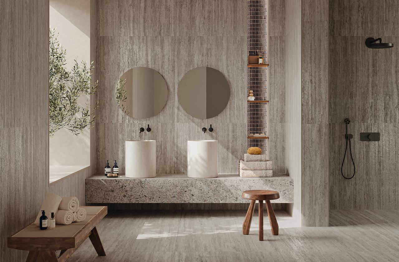 Room view Bathroom, created with tiles from the collection: MATERIA CLASSICA – Grey
