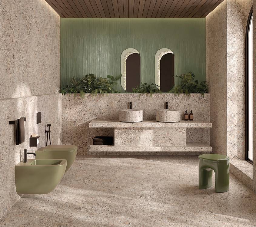 Room view Bathroom, created with tiles from the collection: MATERIA ECLETTICA – Grey, Green