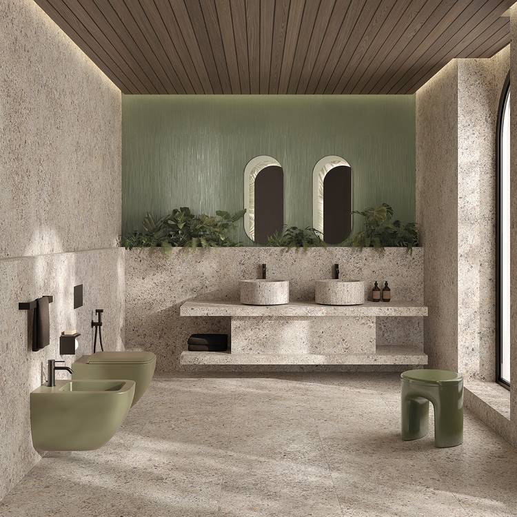 Room view , created with tiles from the collection: MATERIA – Grey, Green