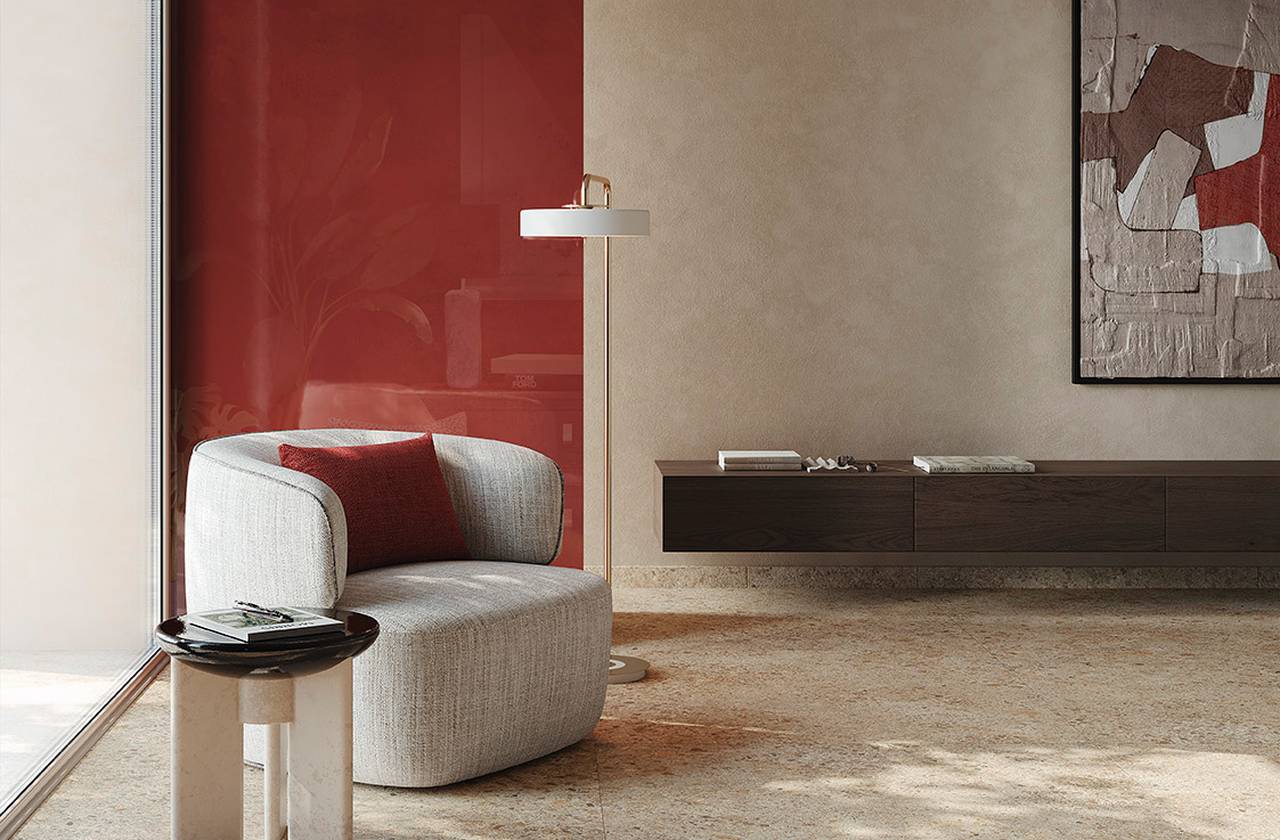 Room view House, created with tiles from the collection: MATERIA ECLETTICA – Red-Pink, Beige