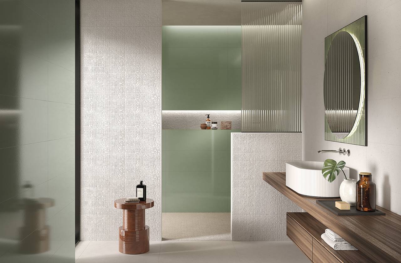 Room view Bathroom, created with tiles from the collection: MATERIA PURA – Other, White
