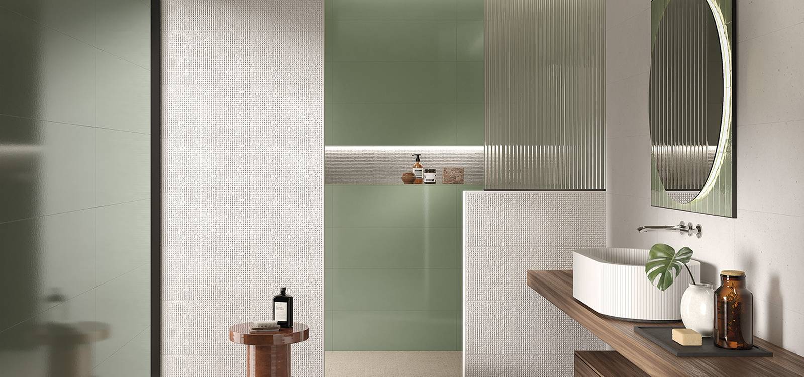 Room view Bathroom, created with tiles from the collection: MATERIA PURA – Other, White