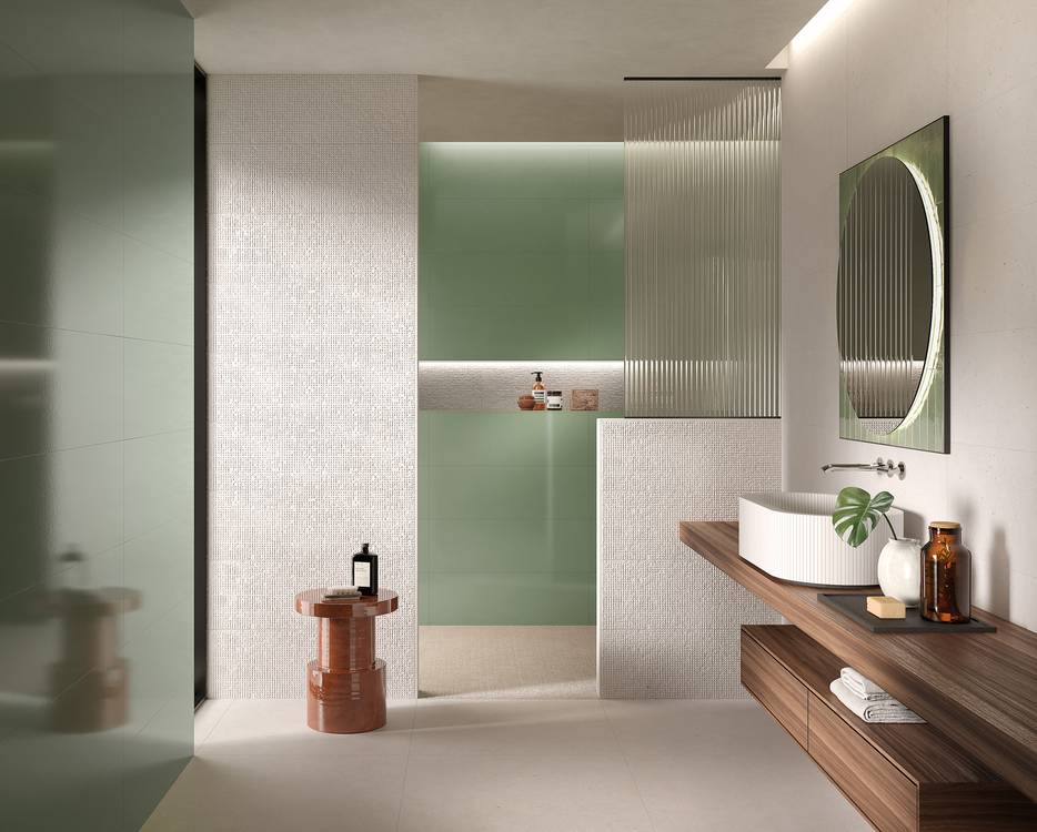 Immagine ambiente Bagno, realizzato con piastrelle della collezione: MATERIA PURA - Altri, Bianco