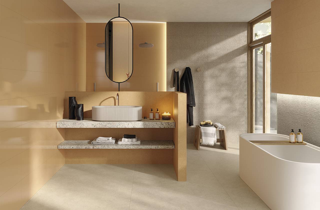 Room view Bathroom, created with tiles from the collection: MATERIA PURA – Other, Grey