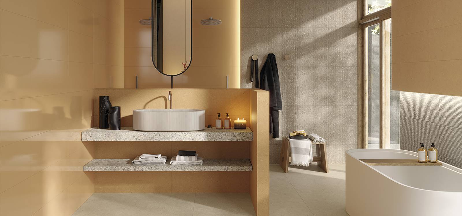 Room view Bathroom, created with tiles from the collection: MATERIA PURA – Other, Grey