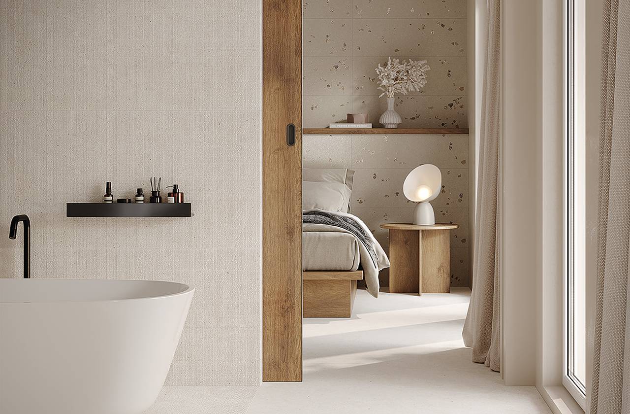 Room view Bathroom, created with tiles from the collection: MATERIA PURA – White, Grey
