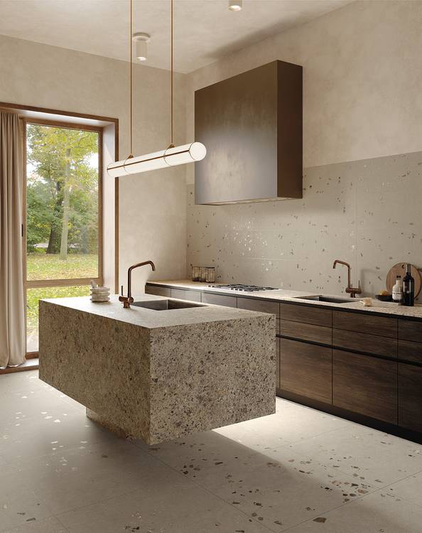 Room view Kitchen, created with tiles from the collection: MATERIA PURA 30,5x91,5 – Grey
