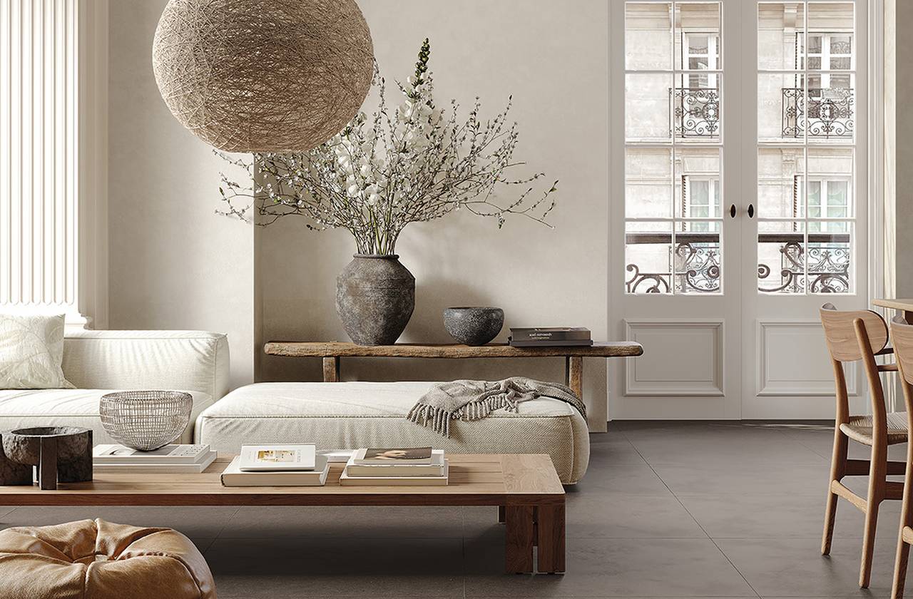 Room view House, created with tiles from the collection: MATERIA PURA – Brown