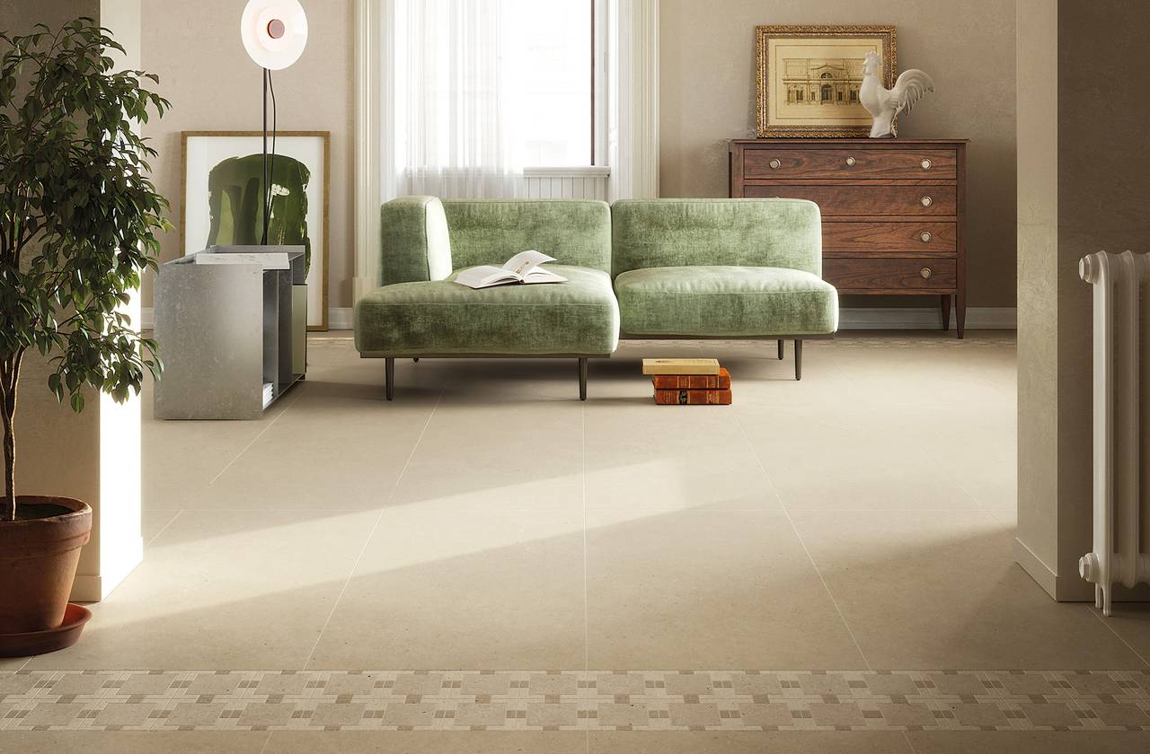 Интерьер Каза, оформленный плиткой из коллекции: ПЛИТКА MATERIA PURA PORCELAIN – Бежевый