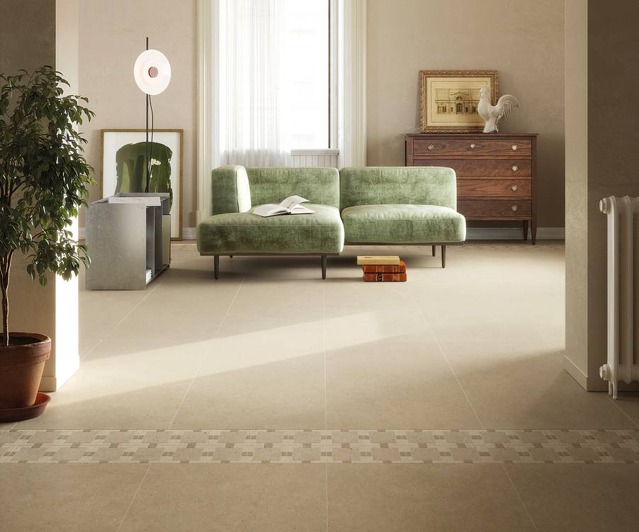 Image d'ambiance Maison, réalisée avec des carreaux de la collection : MATERIA PURA porcelain tiles – Beige