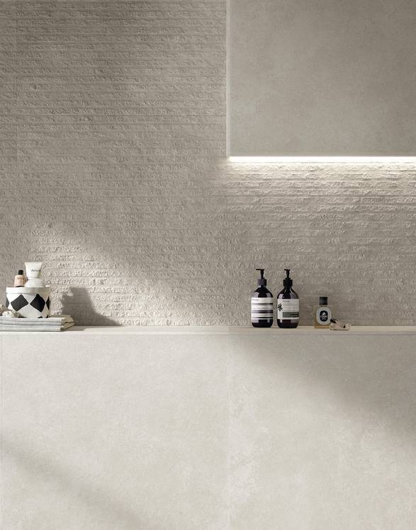 Room view Bathroom, created with tiles from the collection: NOBU – White, Beige