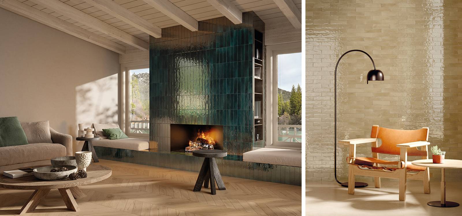 Room view House, created with tiles from the collection: GLIM – Green, Beige