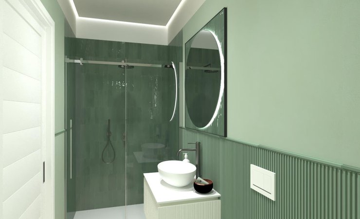 Immagine di progetto bagno di forma Rettangolare, realizzato con piastrelle a pavimento NOBU e piastrelle a rivestimento GLIM, TRUE COLOR