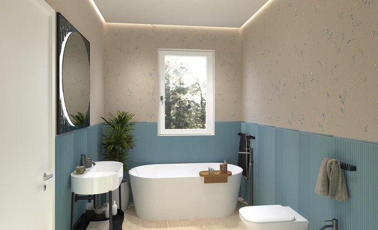 Immagine di progetto bagno di forma Rettangolare, realizzato con piastrelle a pavimento PLEIN AIR e piastrelle a rivestimento TRUE COLOR