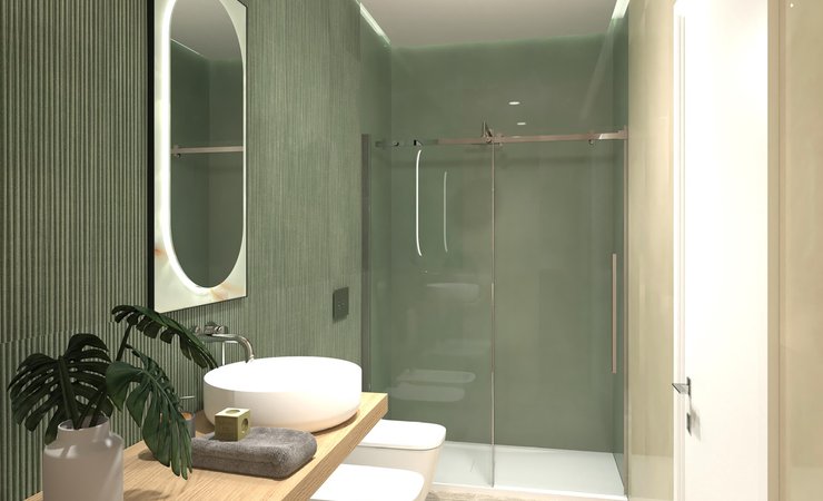 Immagine di progetto bagno di forma Rettangolare, realizzato con piastrelle a pavimento MATERIA CLASSICA e piastrelle a rivestimento MATERIA BRILLANTE