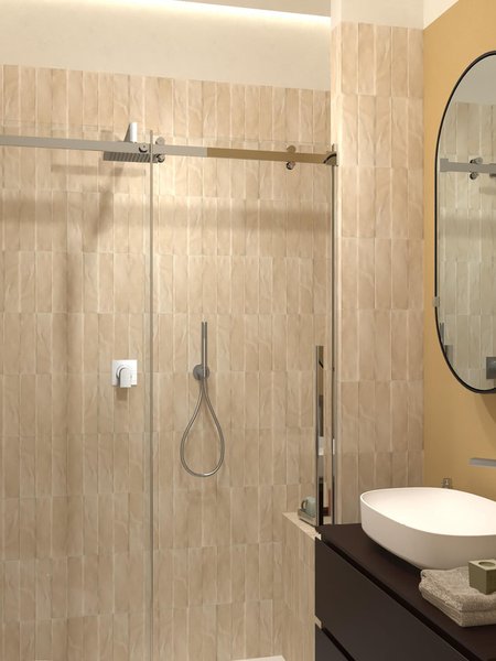 Bathroom design image in Rectangular shape, created with floor tiles NOBU and wall tiles STILL, TRUE COLOR