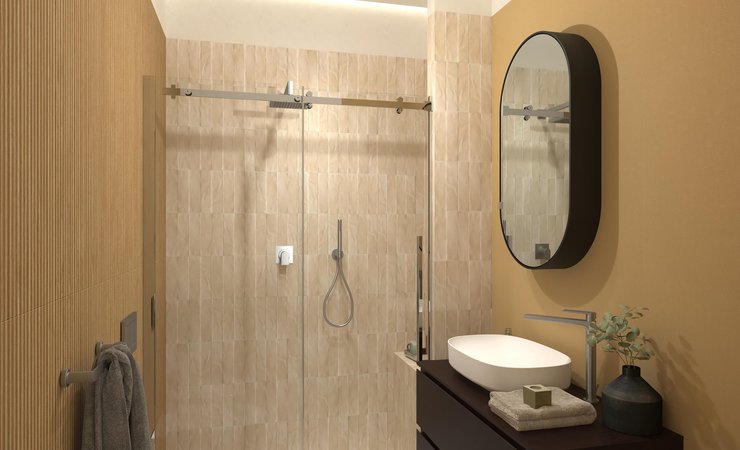 Immagine di progetto bagno di forma Rettangolare, realizzato con piastrelle a pavimento NOBU e piastrelle a rivestimento STILL, TRUE COLOR