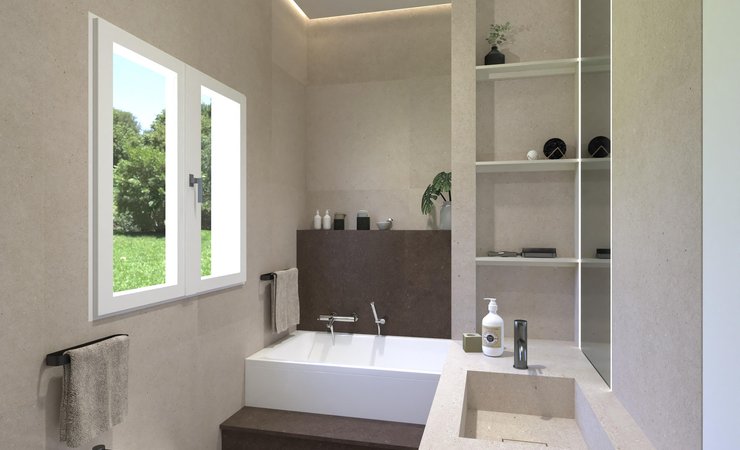Bathroom design image in Rectangular shape, created with floor tiles MATERIA PURA and wall tiles MATERIA PURA