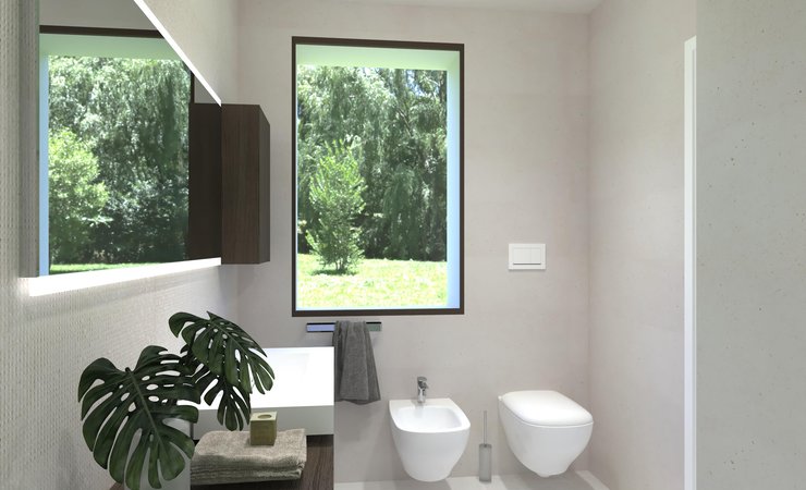 Immagine di progetto bagno di forma Rettangolare, realizzato con piastrelle a pavimento YLICO e piastrelle a rivestimento TRUE COLOR, MATERIA PURA