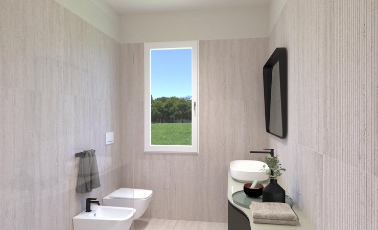 Immagine di progetto bagno di forma Rettangolare, realizzato con piastrelle a pavimento MATERIA CLASSICA e piastrelle a rivestimento MATERIA CLASSICA